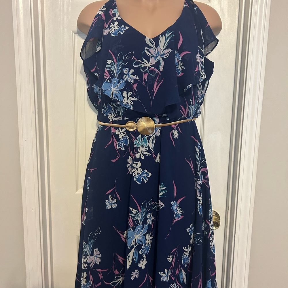 Lane Bryant Blue Ruffled Wrap Midi Dress for Wedding Guest
